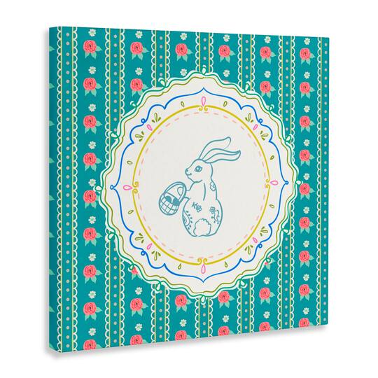 Stupell Industries Flower Stripes Pattern Bunny Canvas Wall Art